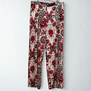 Etcetera Size 12 Linen Blend Fushia & Black Floral Wide Leg Slacks 35” inseam